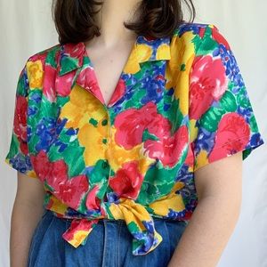 Vintage 80s Primary Colors Floral Button Down M/L